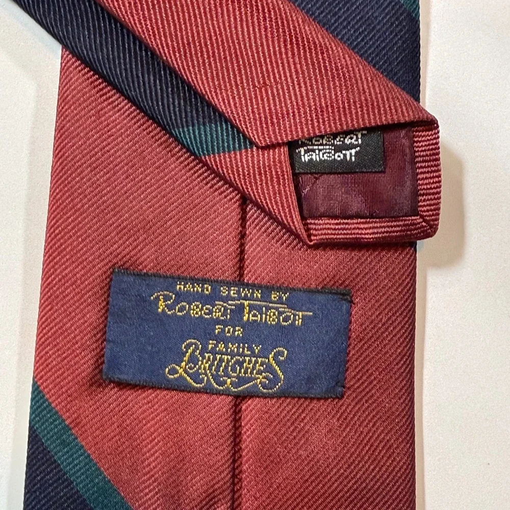 VTG Robert Talbott Silk Tie Mens Burgundy Navy Striped Prep Dark‎ Academia Ivy